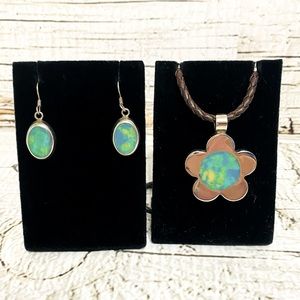 Silver and yellow/green/turqoise gemstone pierced dangle & pendant